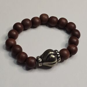Treska Faux‎ Wooden Brown Beaded Stretch Bracelet with Silver Accent New